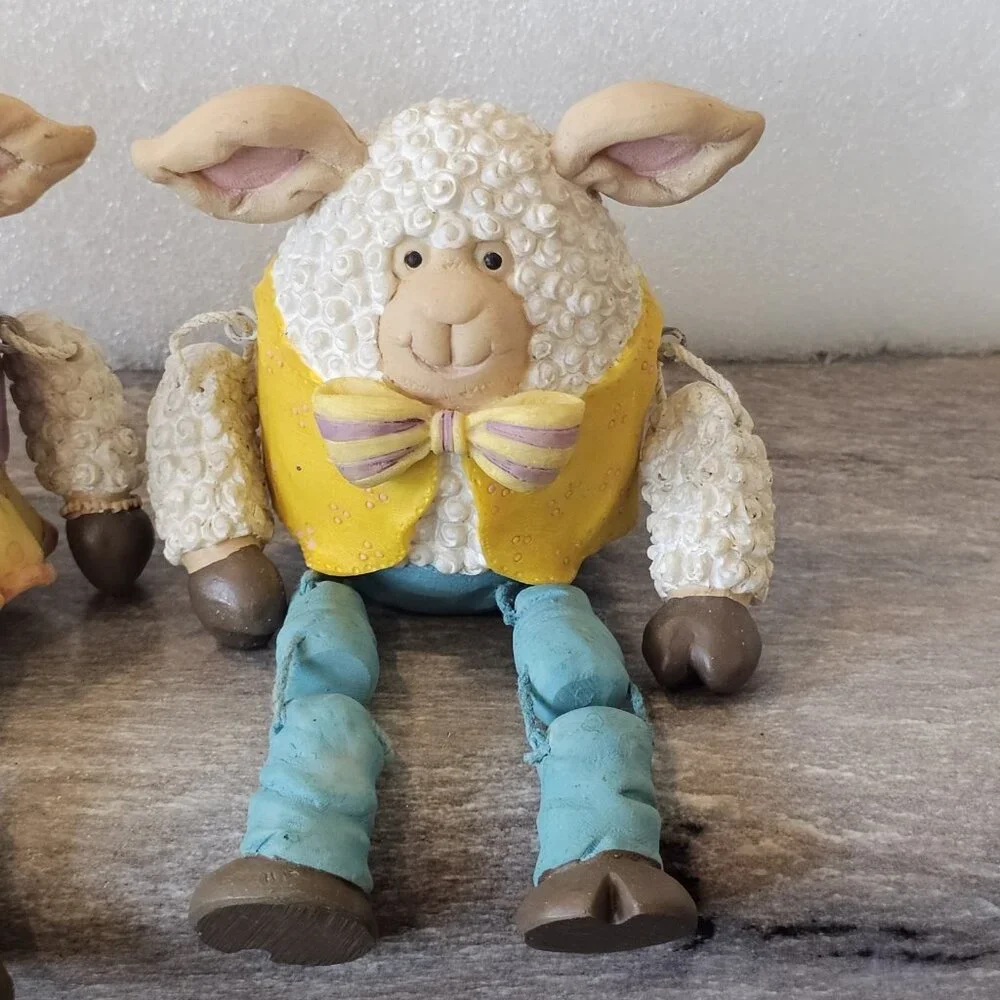 Vtg Anthropomorphic Sheep Girl Boy Shelf Sitters Figurines 2004 WMG Spring Decor